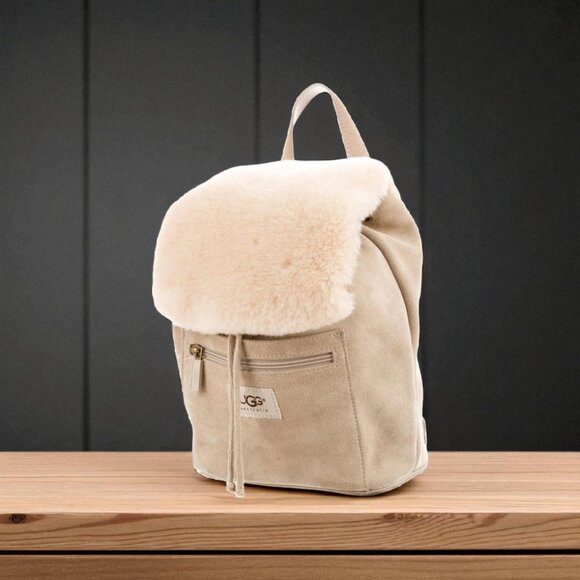 Women's UGG AUSTRALIA beige Suede Shearling Mini Backpack - Picture 14 of 14